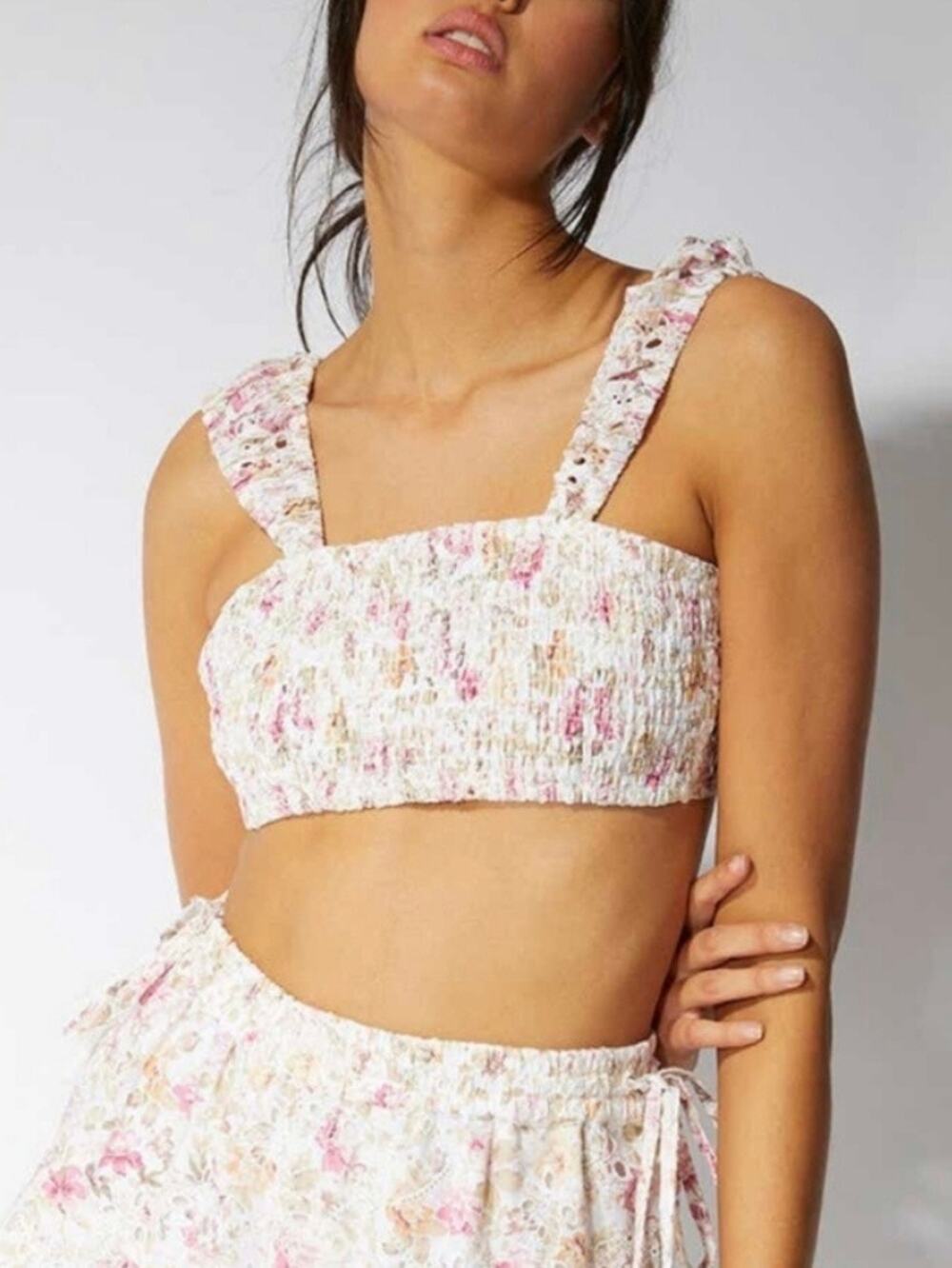 MINKPINK Cecile Floral Prairie Crop Top in Pink Size Small